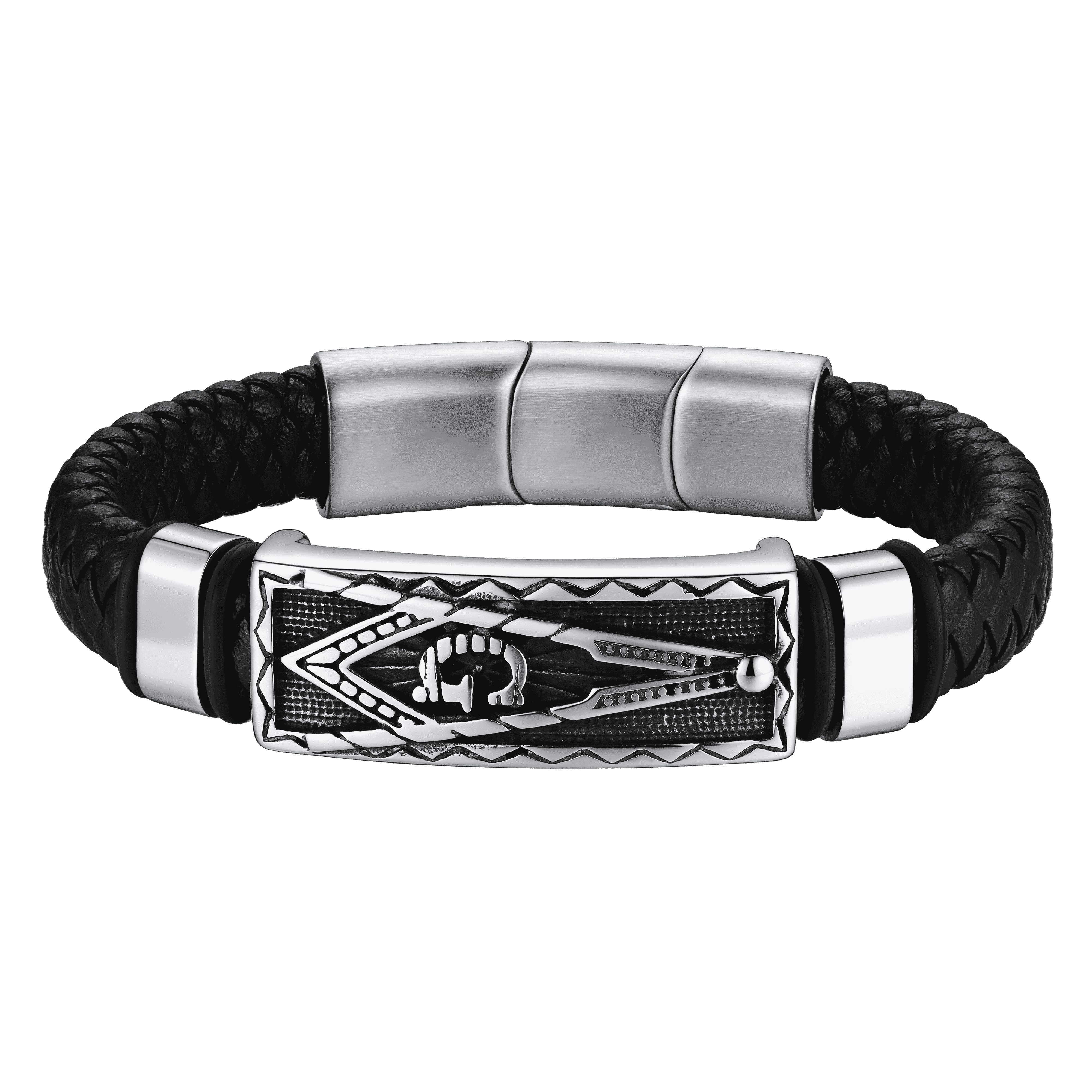 Masonic Compass Braided Leather Bracelet Husband