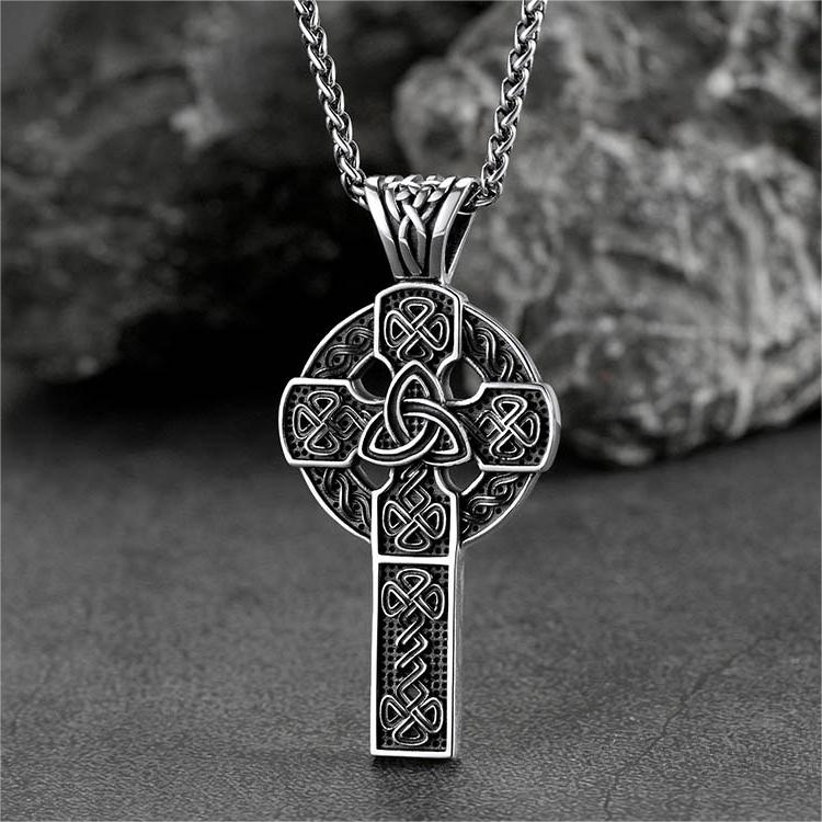 FaithHeart Irish Celtic Knot Cross Necklace For Men FaithHeart