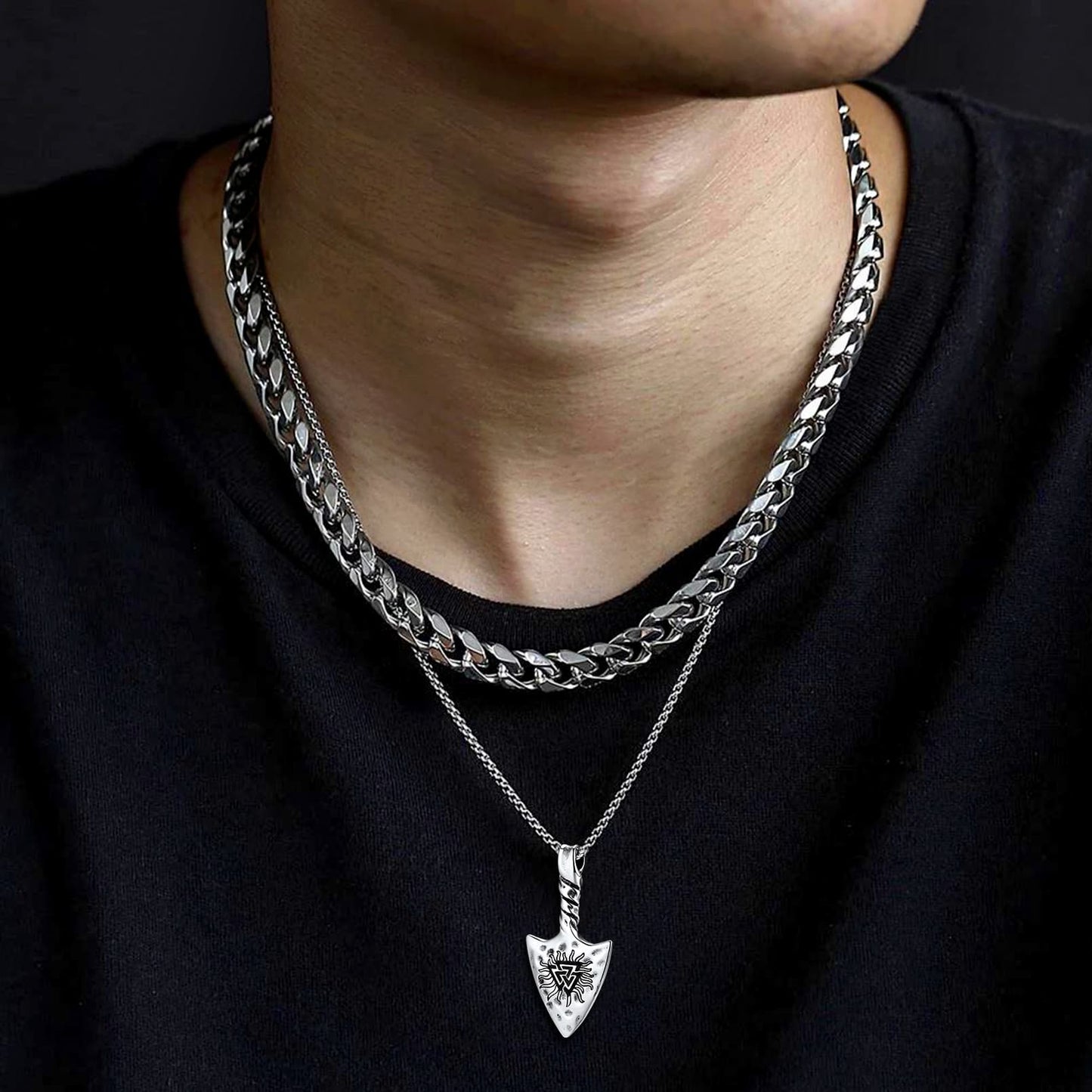 FaithHeart Viking Gungnir Necklace with Valknut for Men FaithHeart