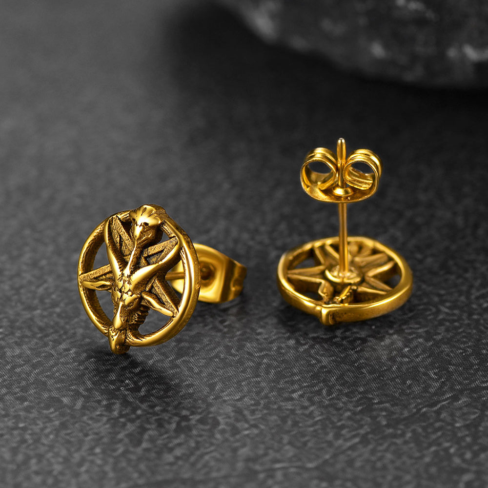 FaithHeart Baphomet Goat Stud Earrings for Men Satanic Jewelry FaithHeart