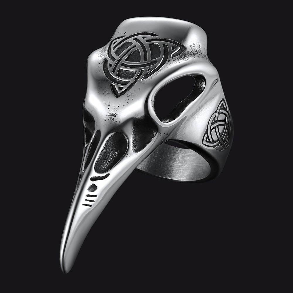 Viking Raven Skull Ring Celtic Knot