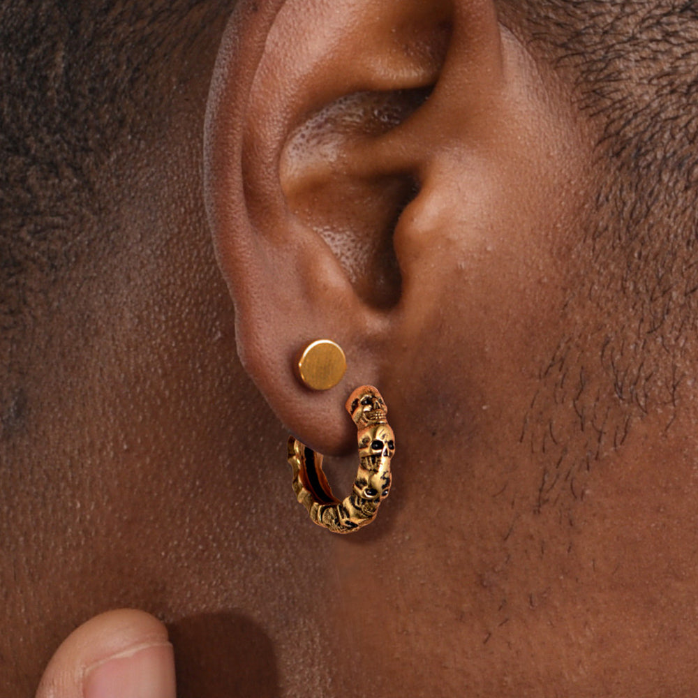 FaithHeart Skull Huggie Hoop Earrings For Men FaithHeart