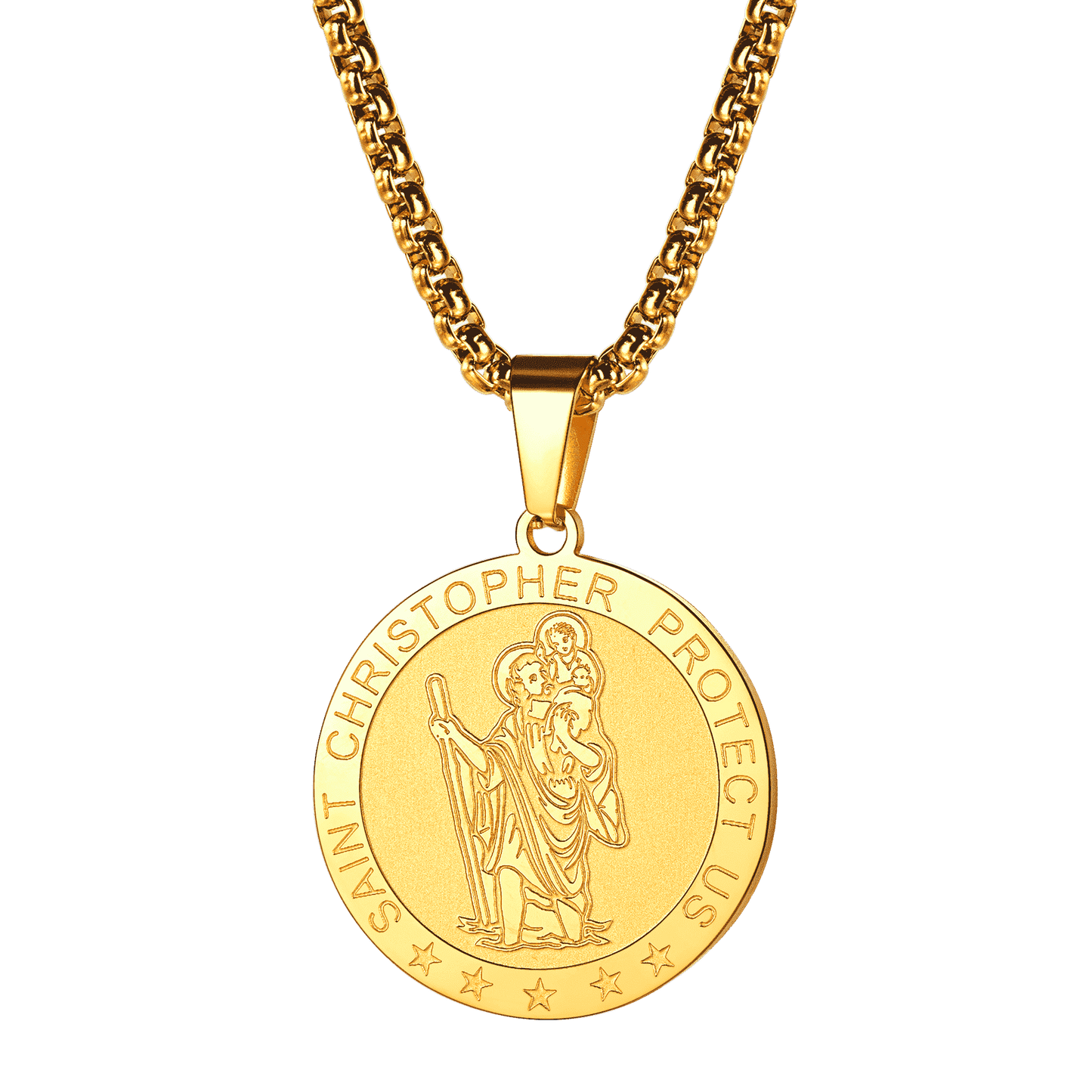 FaithHeart Engraved Round St. Christopher Medal Pendant Necklace For Men FaithHeart