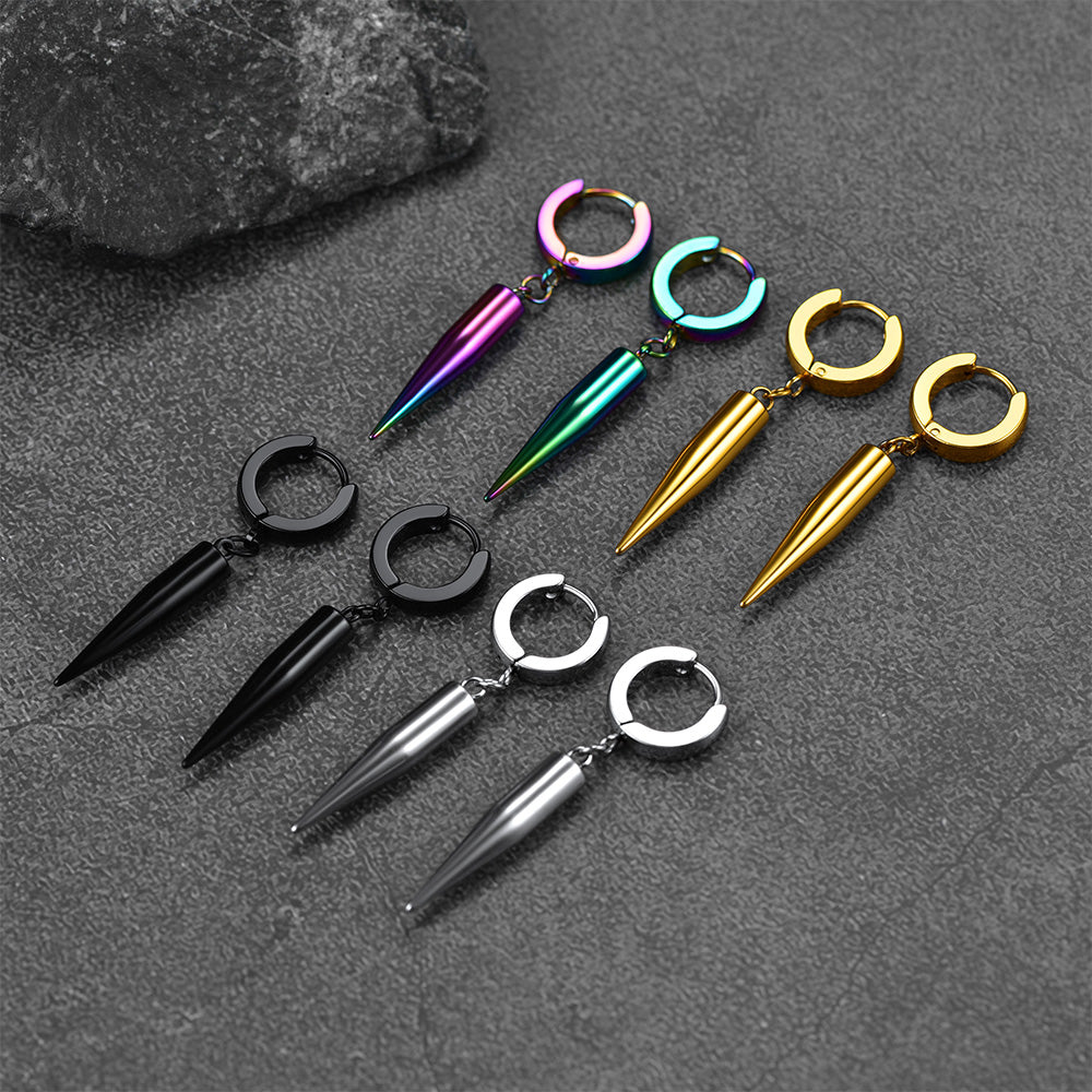 FaithHeart Punk Long Spike Drop Hoop Earrings For Men FaithHeart