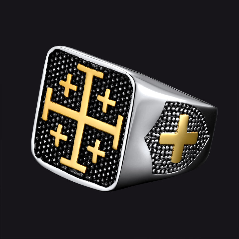 FaithHeart Jerusalem Cross Signet Ring For Men FaithHeart