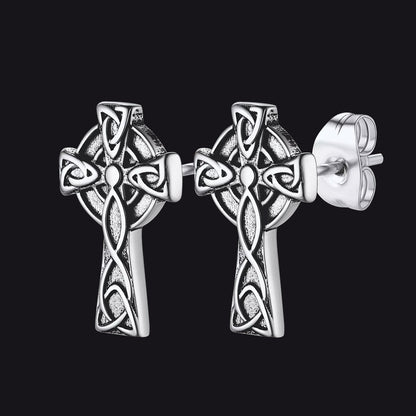 FaithHeart Irish Celtic Knot Cross Stud Earrings For Men FaithHeart Jewelry