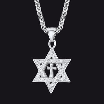 FaithHeart Jewish Star of David Cross Necklace For Men FaithHeart