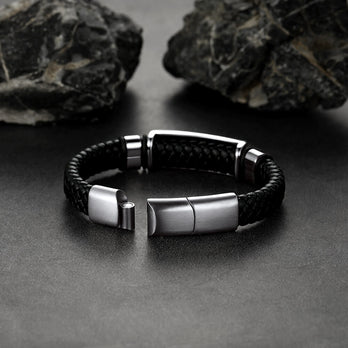 FaithHeart Punk Black Skull Leather Bracelet For Men FaithHeart