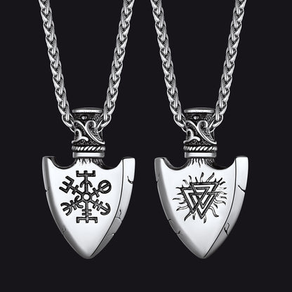FaithHeart Viking Gungnir Pendant Necklace With Valknut & Compass for Men FaithHeart