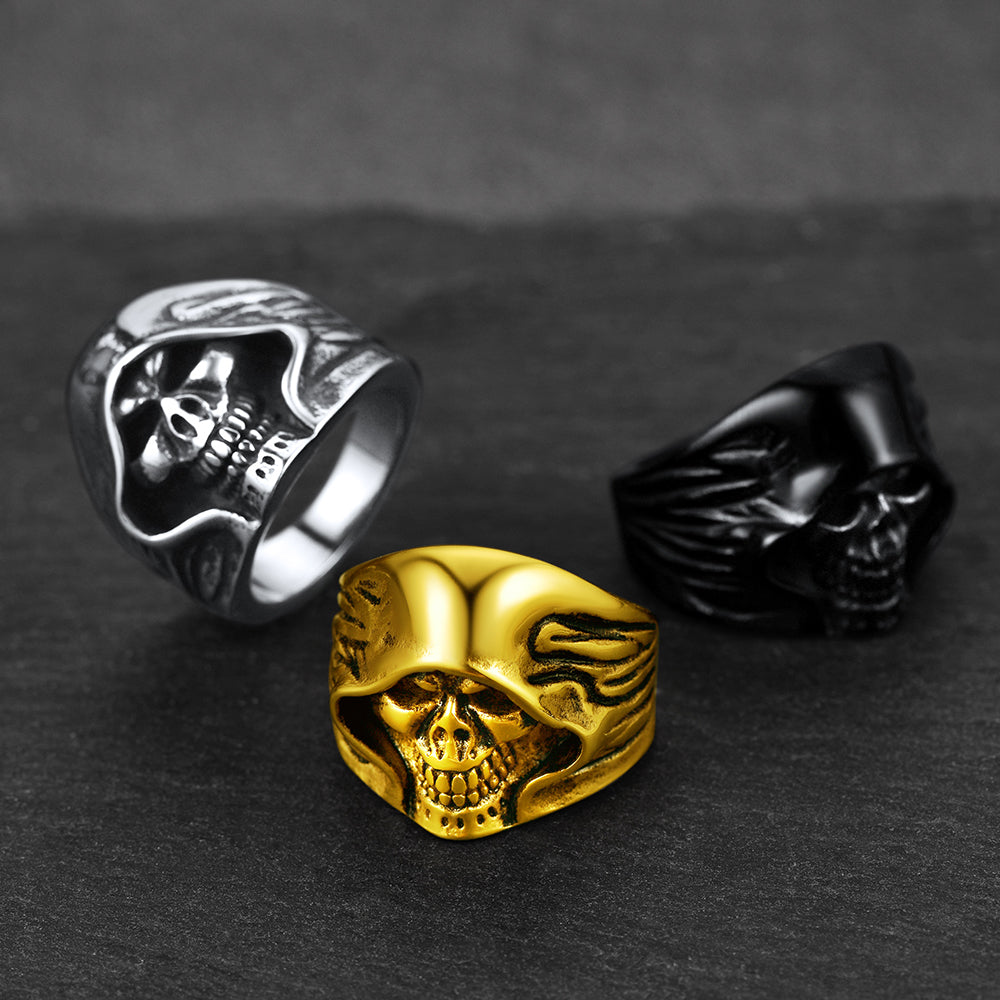 FaithHeart Gothic Grim Reaper Skull Ring For Men FaithHeart