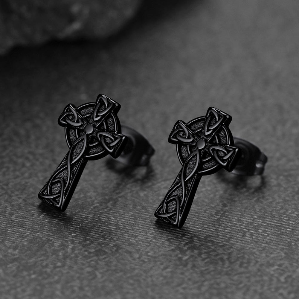 FaithHeart Irish Celtic Knot Cross Stud Earrings For Men FaithHeart Jewelry