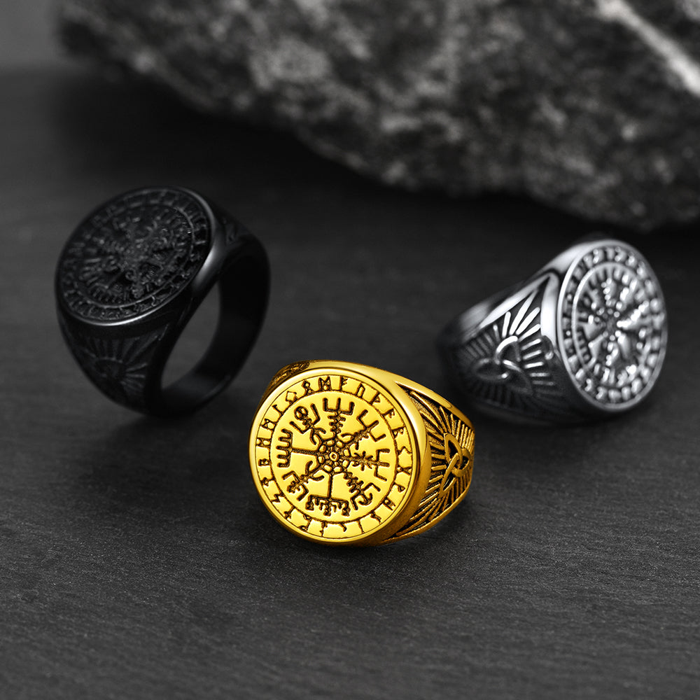 FaithHeart Norse Viking Compass Ring For Men Vegvisir Signet Ring FaithHeart