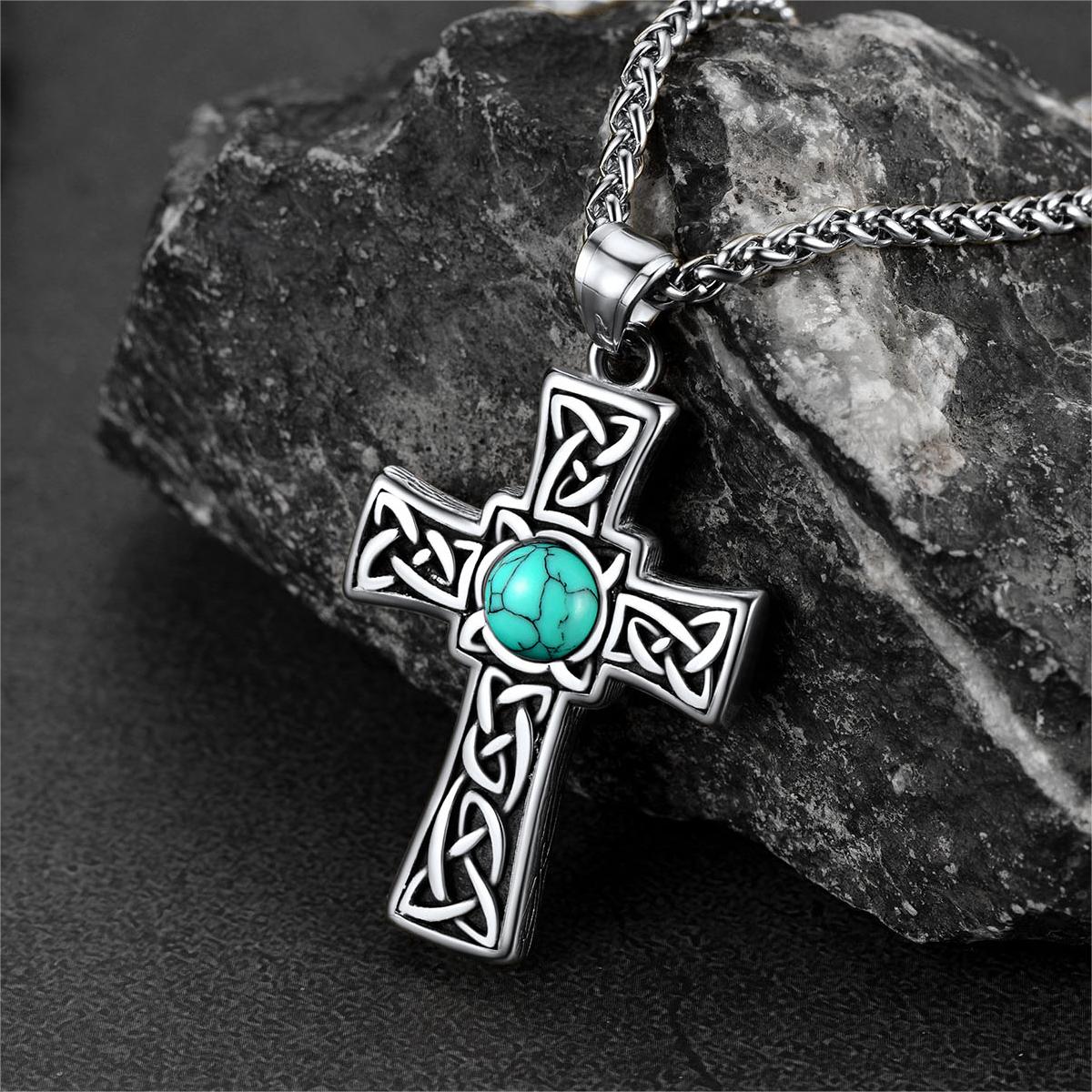 FaithHeart Turquoise Celtic Cross Pendant Necklace For Men FaithHeart