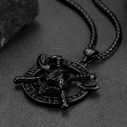 FaithHeart Viking Axe Helmet Pendant Necklace For Men With Runes FaithHeart