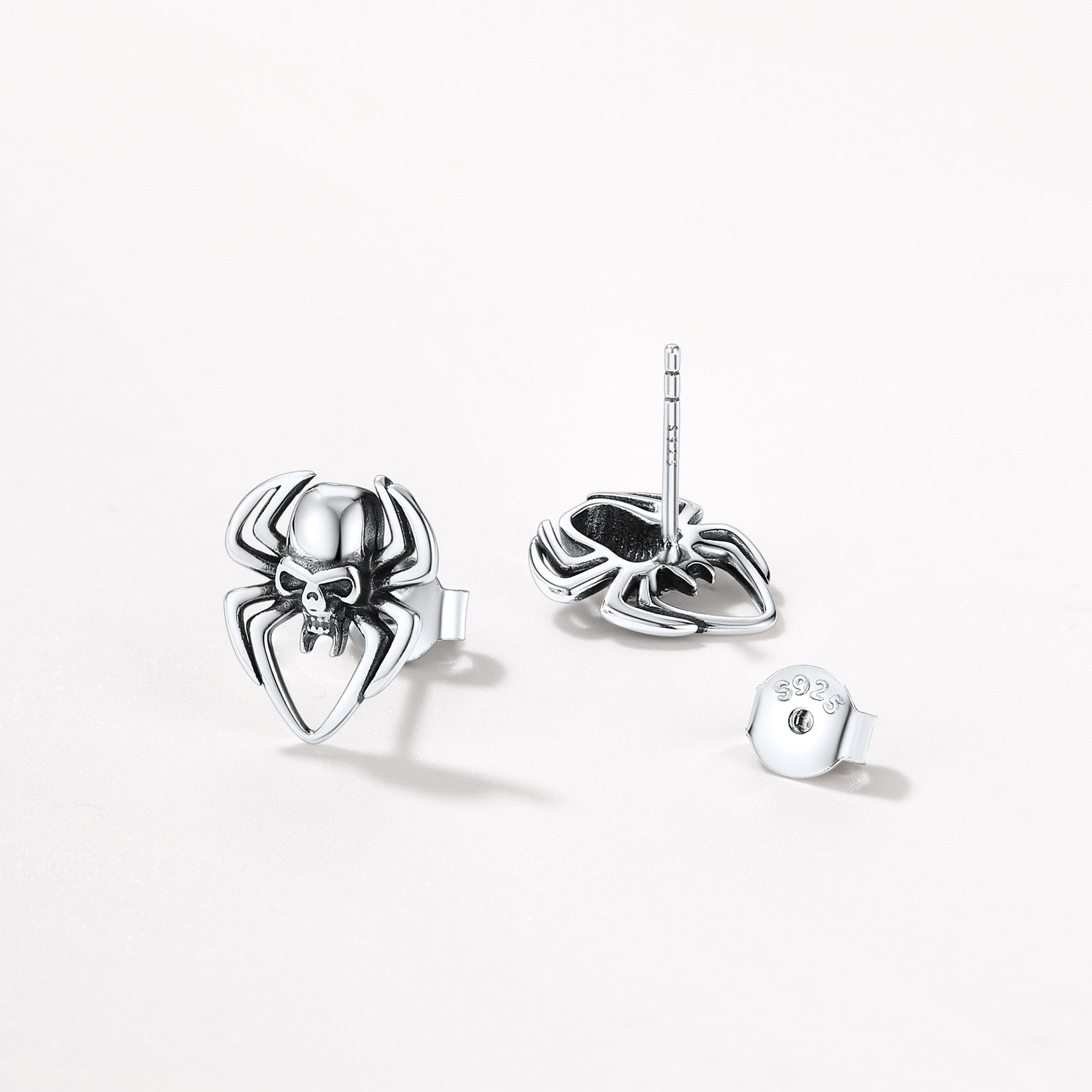 FaithHeart Sterling Silver Spider Skull Stud Earrings For Men FaithHeart