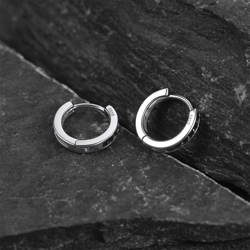 FaithHeart Sterling Silver Black Onyx Huggie Hoop Earrings For Men FaithHeart