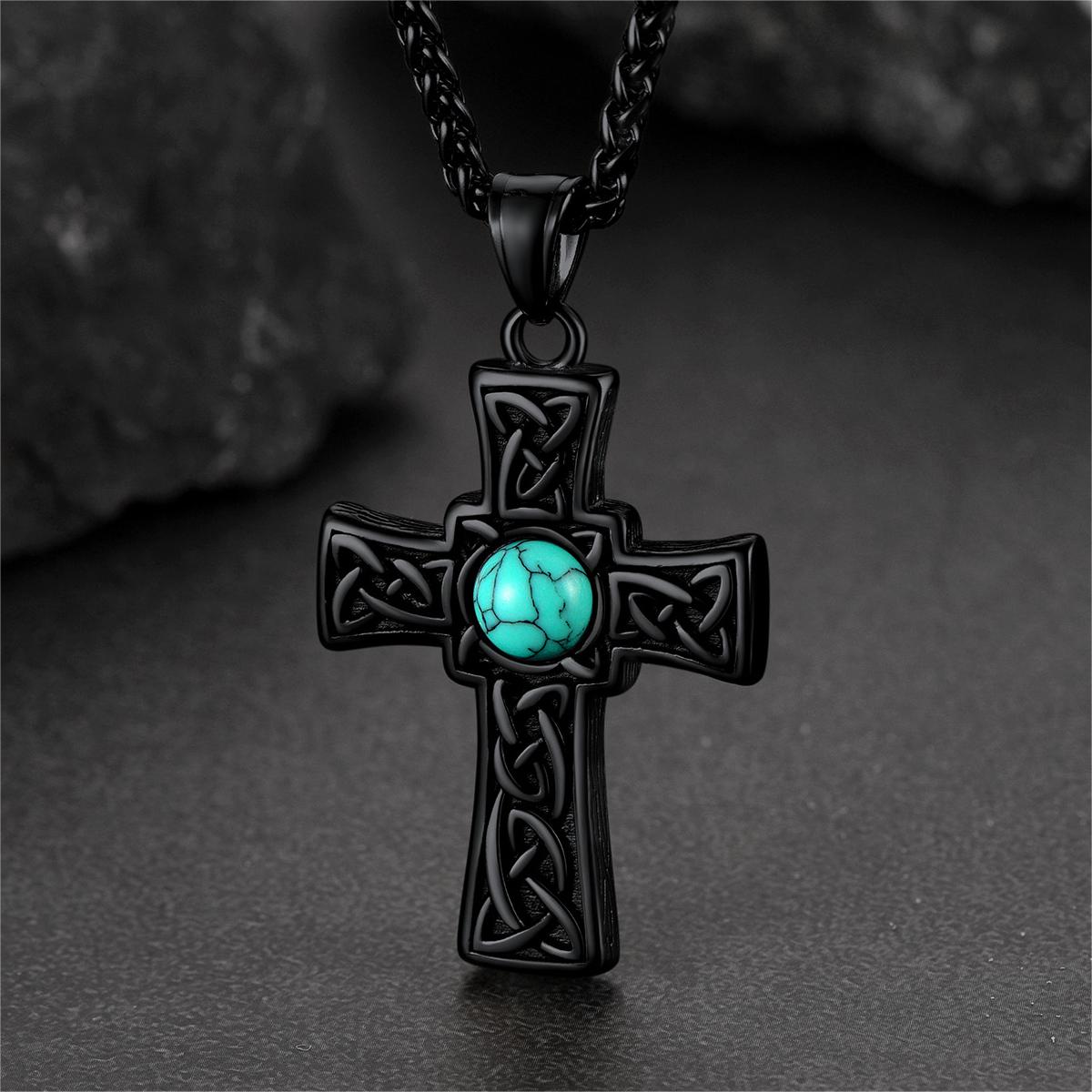 FaithHeart Turquoise Celtic Cross Pendant Necklace For Men FaithHeart