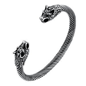 FaithHeart Viking Wolf Head Arm Ring Cuff Bracelet For Men FaithHeart