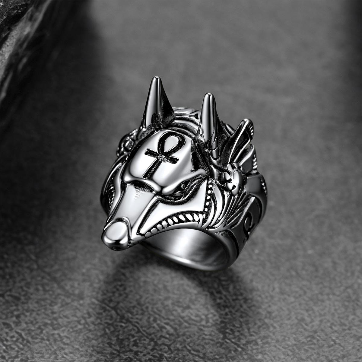 FaithHeart Ancient Egyptian Anubis Ring With Ankh Cross For Men FaithHeart