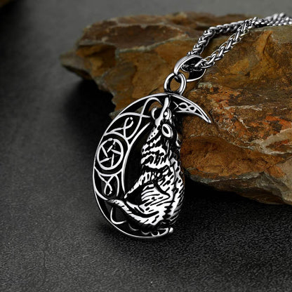 FaithHeart Viking Crescent Moon Wolf Necklace for Men FaithHeart