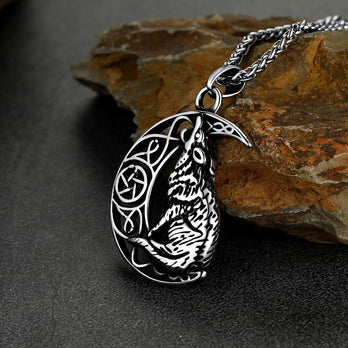 FaithHeart Viking Crescent Moon Wolf Necklace for Men FaithHeart