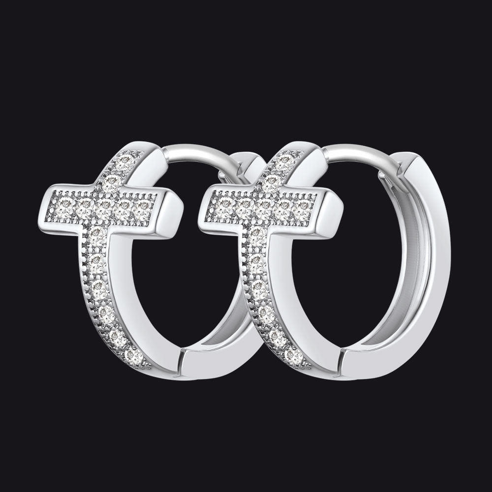 Cubic Zirconia Cross Hoop Earrings