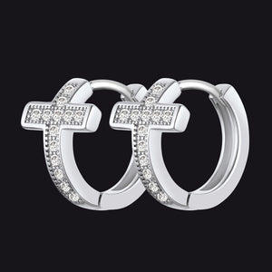 FaithHeart Cubic Zirconia Cross Hoop Earrings For Men FaithHeart