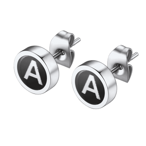 FaithHeart Black Enamel Initial Stud Earrings For Men FaithHeart