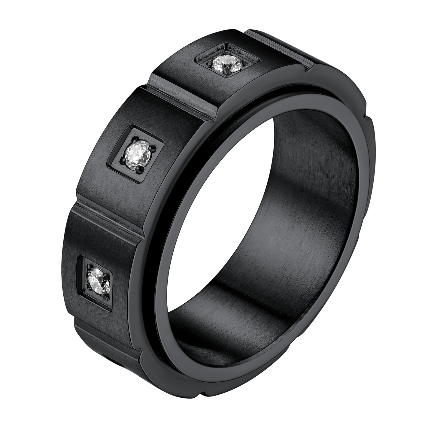 FaithHeart Men's Zircon Rotatable Fidget Ring for Anxiety Stainless Steel FaithHeart