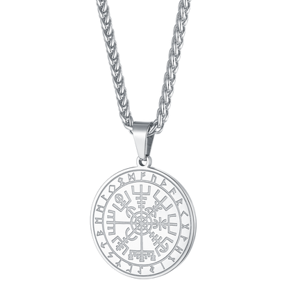 FaithHeart Norse Viking Compass Coin Necklace For Men With Runes FaithHeart