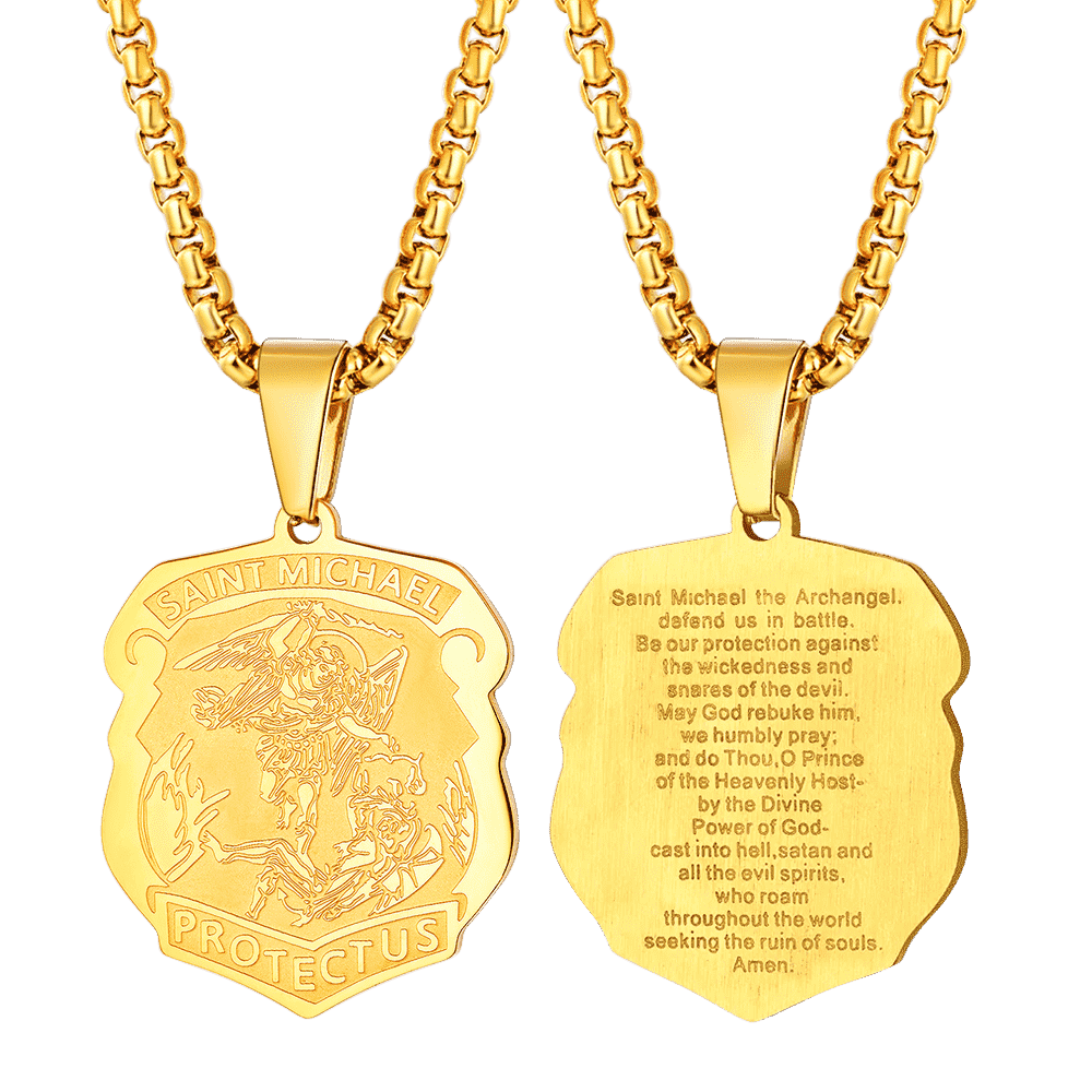FaithHeart Archangel St. Michael Necklace Medal Shield Pendant for Men FaithHeart