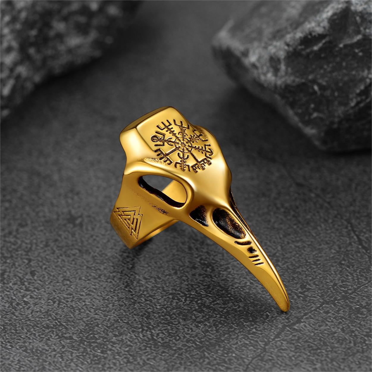 FaithHeart Raven Skull Ring With Viking Compass For Men FaithHeart