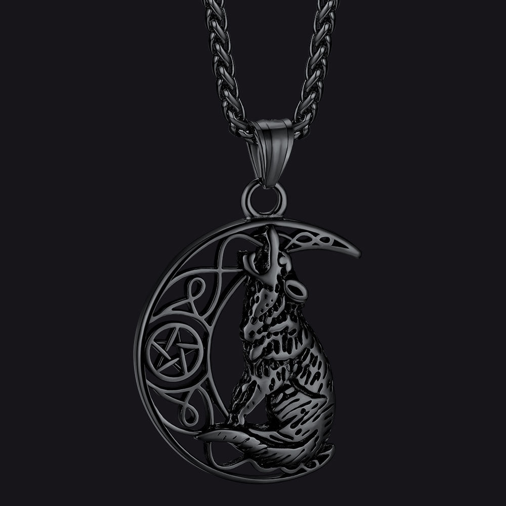 FaithHeart Viking Crescent Moon Wolf Necklace for Men FaithHeart