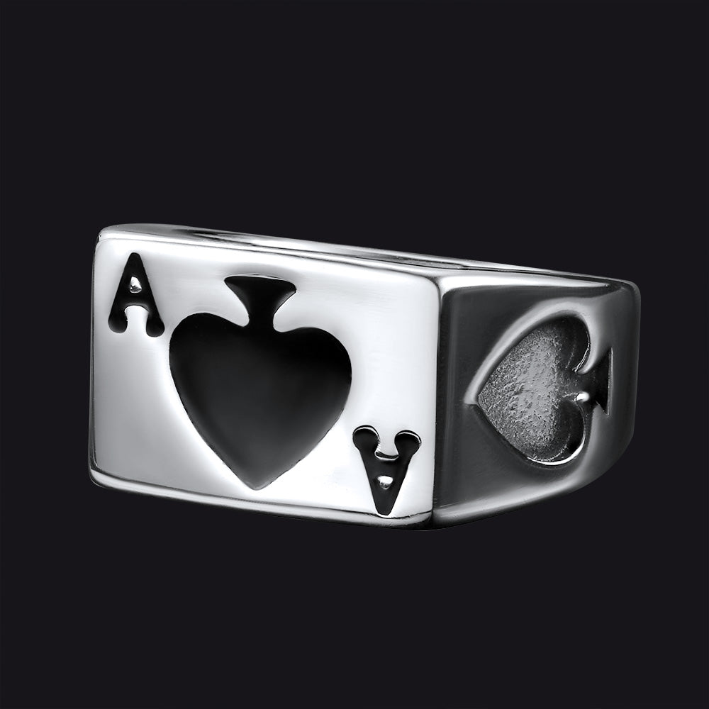 FaithHeart Poker Spade A Ring for Men Stainless Steel FaithHeart