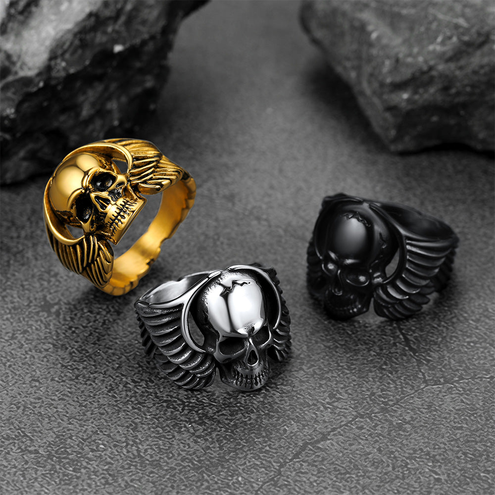 FaithHeart Biker Wings Skull Ring for Men Stainless Steel FaithHeart