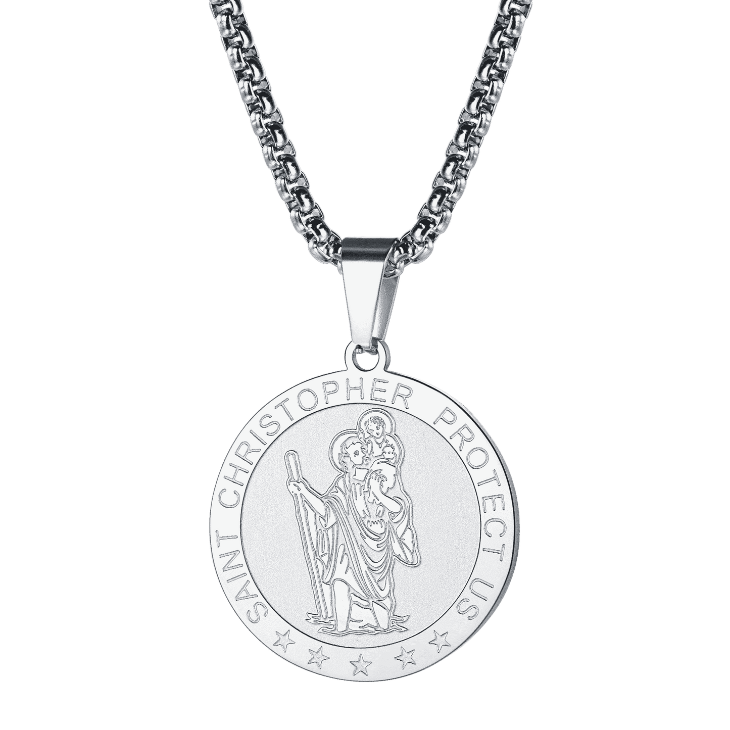 FaithHeart Engraved Round St. Christopher Medal Pendant Necklace For Men FaithHeart