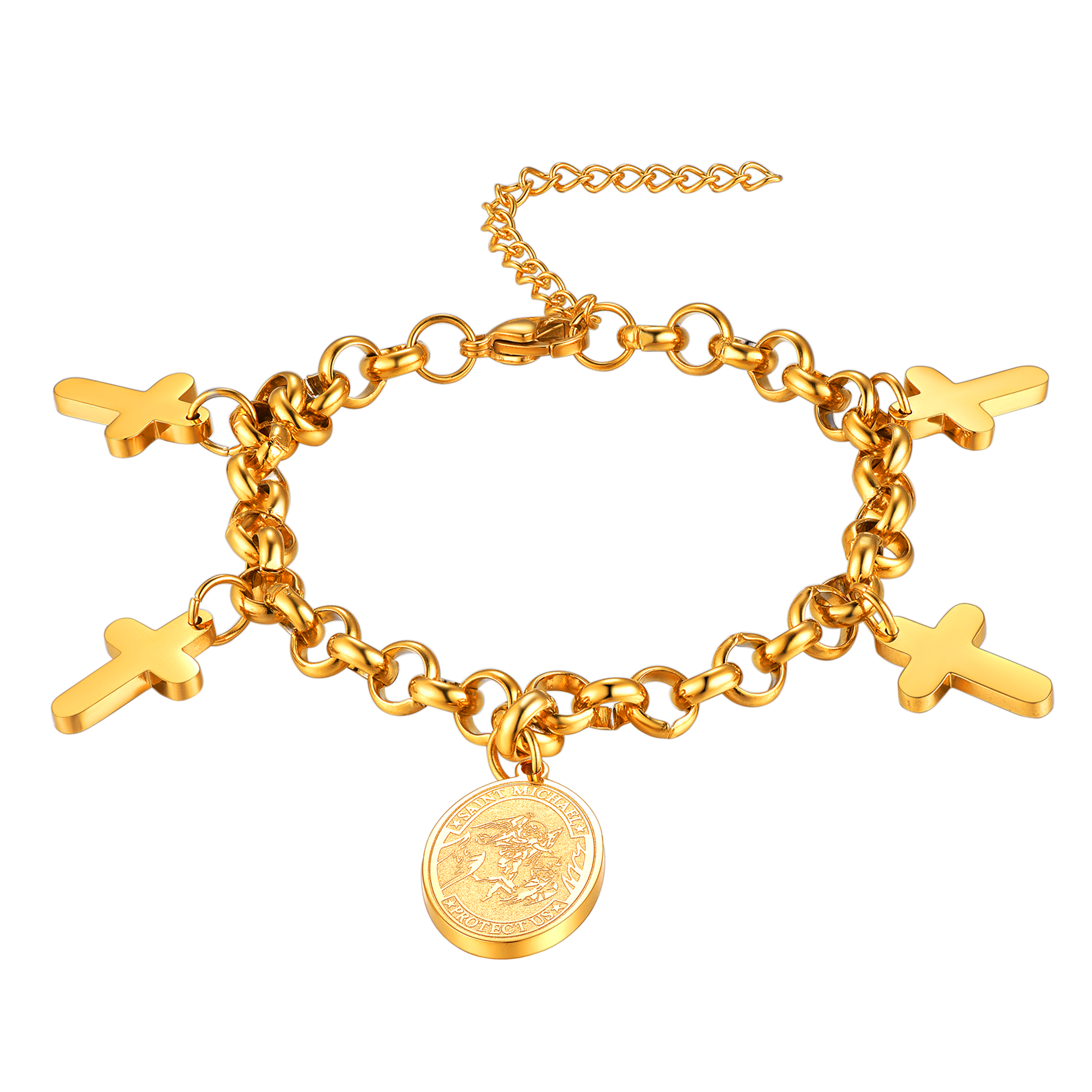 FaithHeart Patron St. Michael Charm Bracelet With Cross for Men FaithHeart