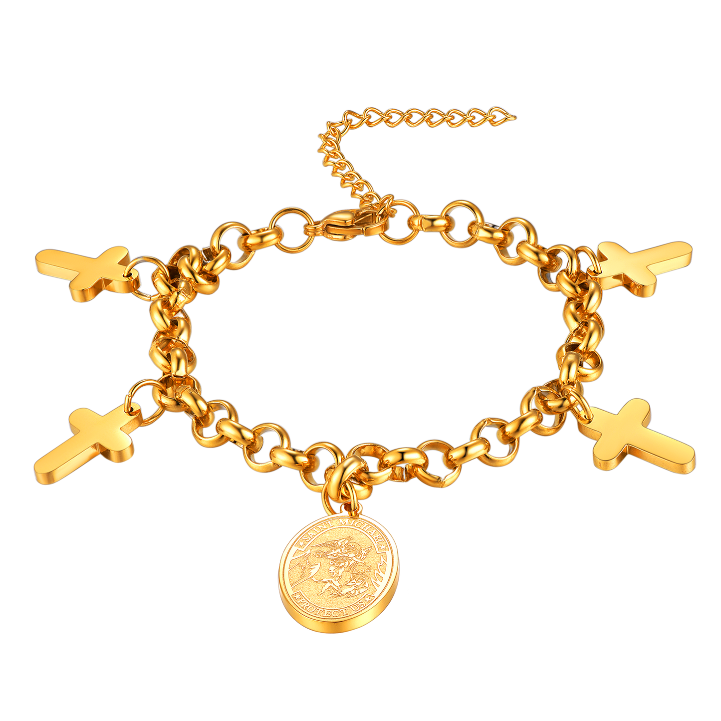 FaithHeart Patron St. Michael Charm Bracelet With Cross for Men FaithHeart