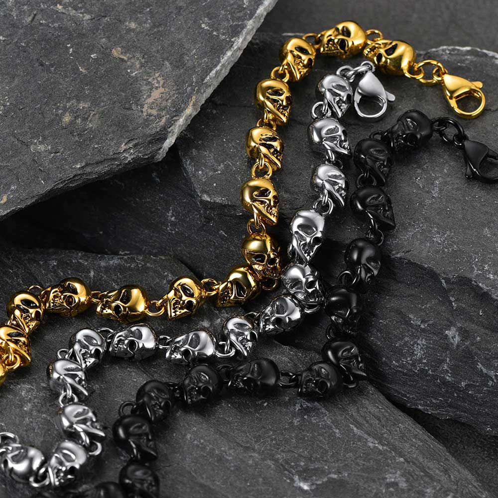FaithHeart Gothic Linked Chain Skull Bracelet for Men FaithHeart