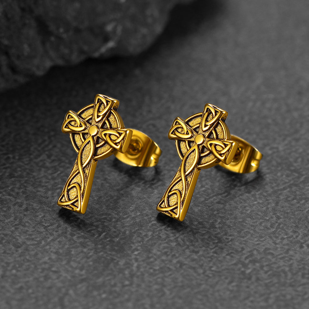 FaithHeart Irish Celtic Knot Cross Stud Earrings For Men FaithHeart Jewelry