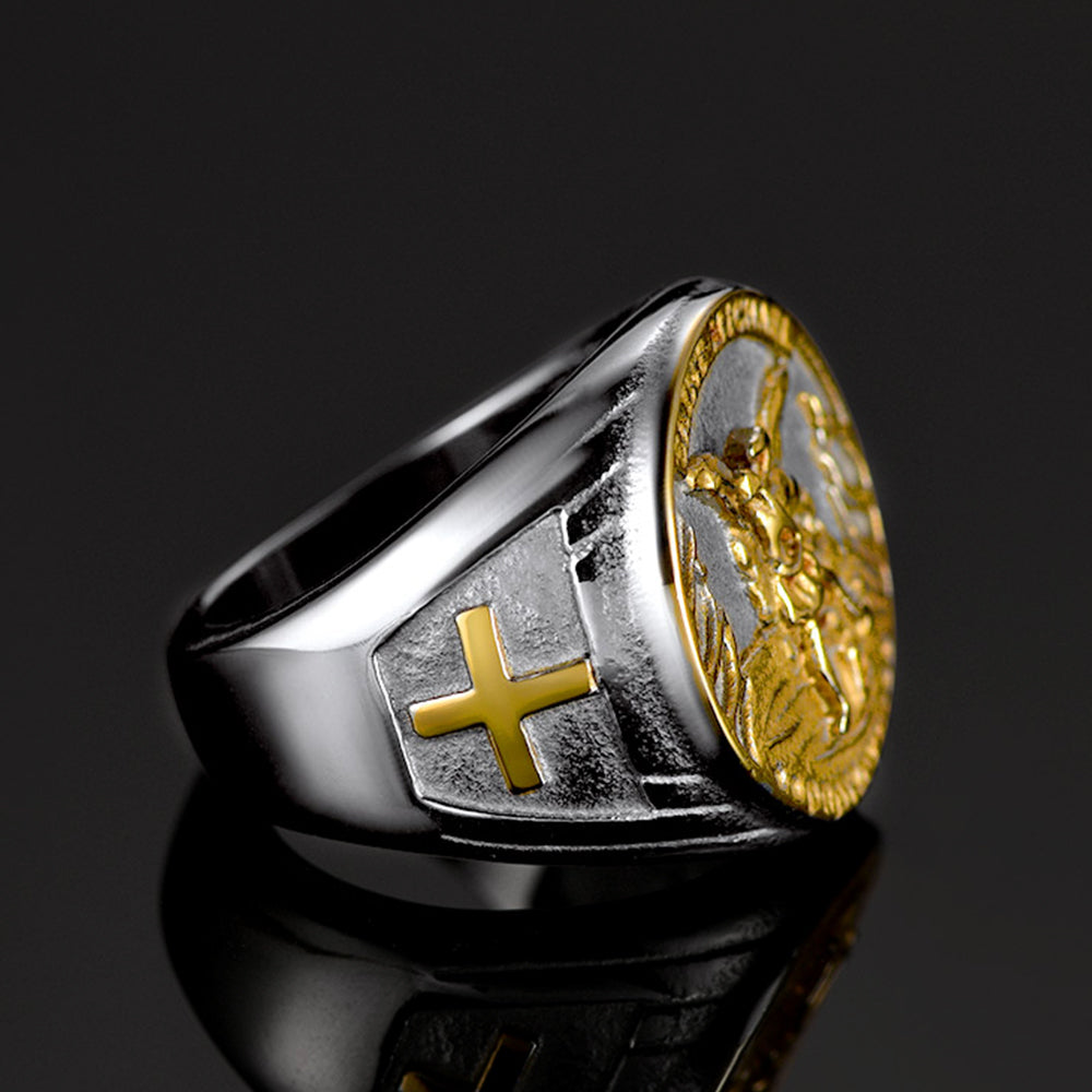 FaithHeart Christian Saint Michael Signet Ring For Men FaithHeart