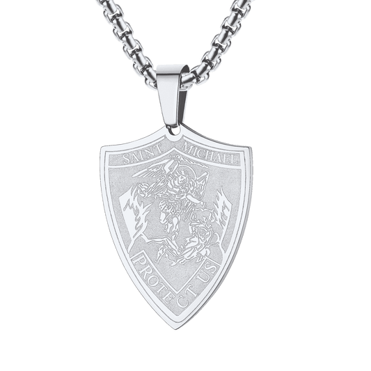 FaithHeart Saint Michael Necklace Archangel Shield Pendant for Men FaithHeart