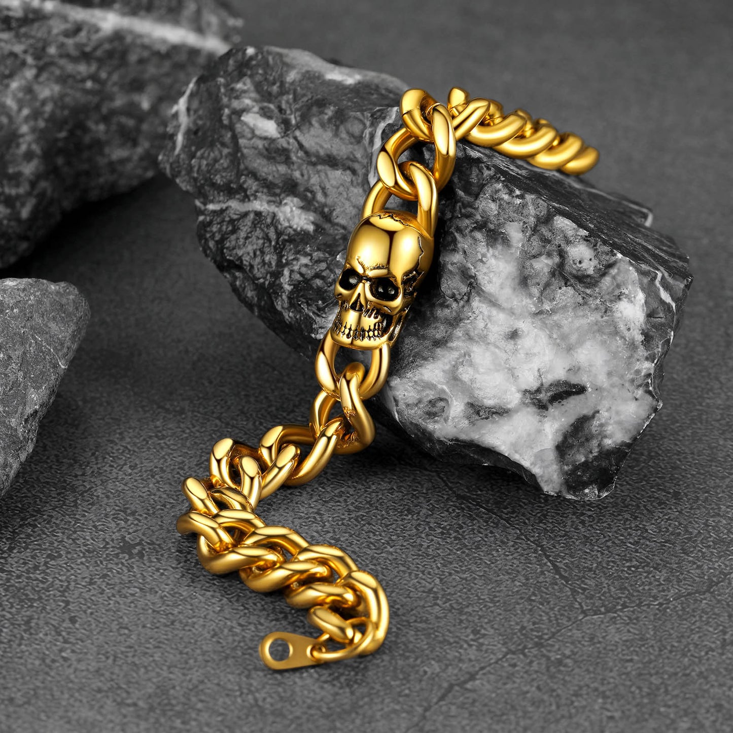 FaithHeart Gothic Cuban Chain Skull Bracelet For Men FaithHeart