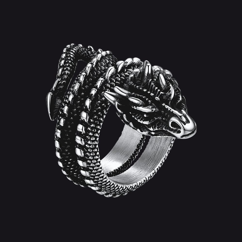Punk Coiled Dragon Stainless Steel Ring