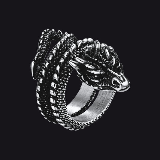 FaithHeart Punk Coiled Dragon Ring For Men Stainless Steel FaithHeart