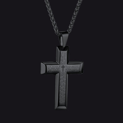 FaithHeart Christian Lord's Prayer Cross Necklace for Men FaithHeart