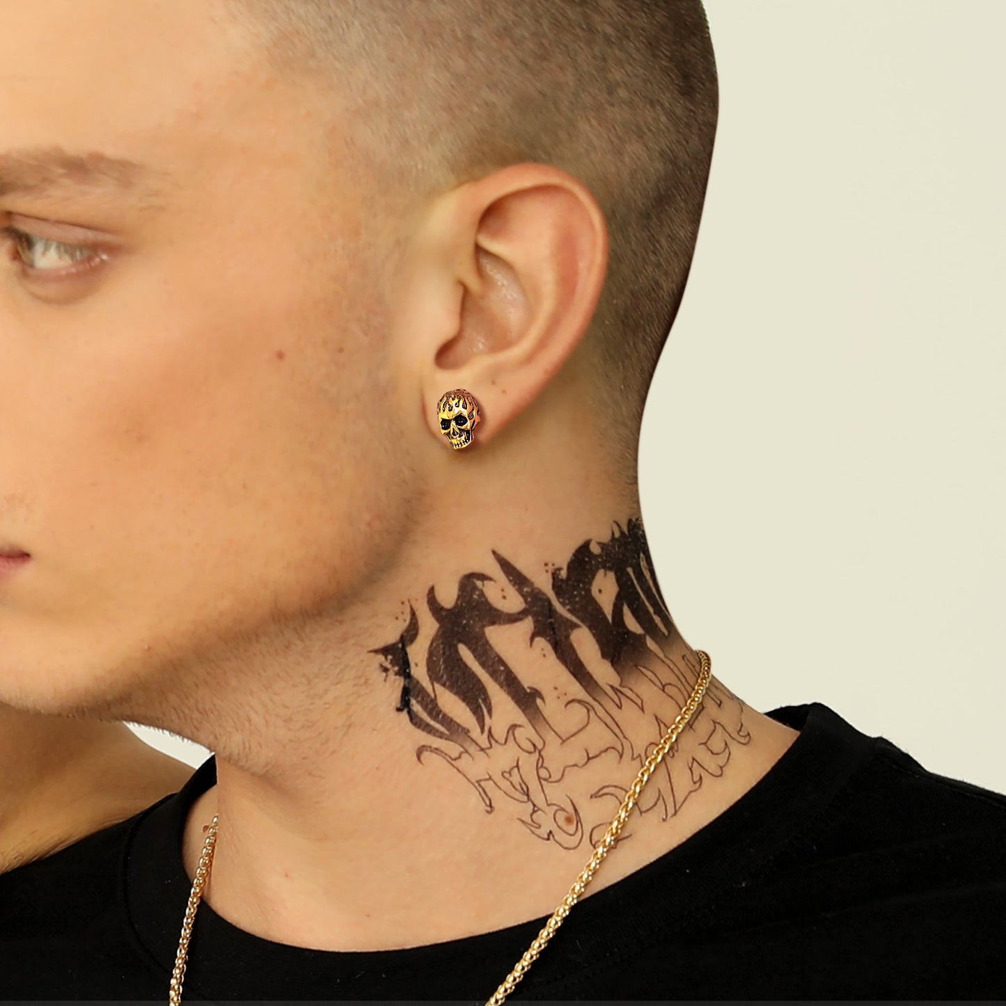 FaithHeart Gothic Flaming Skull Stud Earrings For Men FaithHeart
