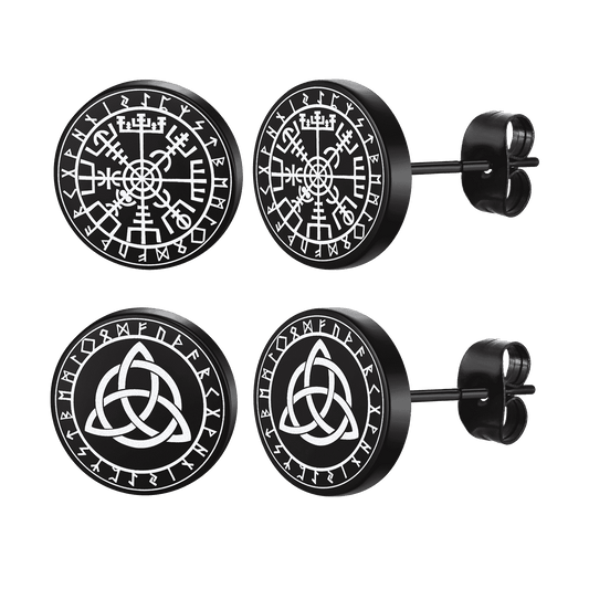 FaithHeart Viking Black Stud Earrings Set For Men 2 Pairs FaithHeart