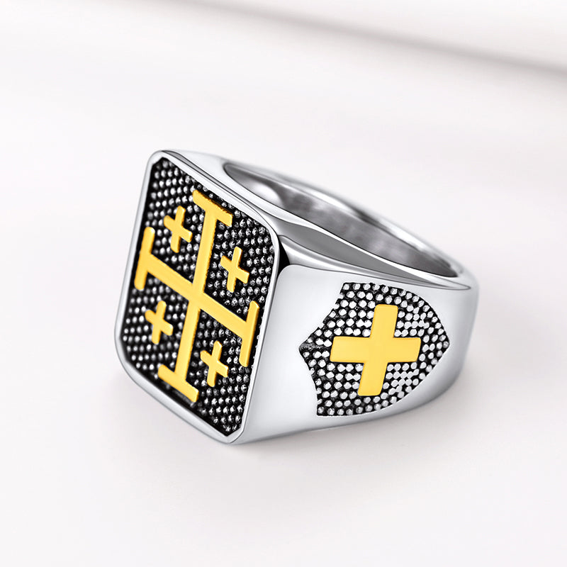 FaithHeart Jerusalem Cross Signet Ring For Men FaithHeart