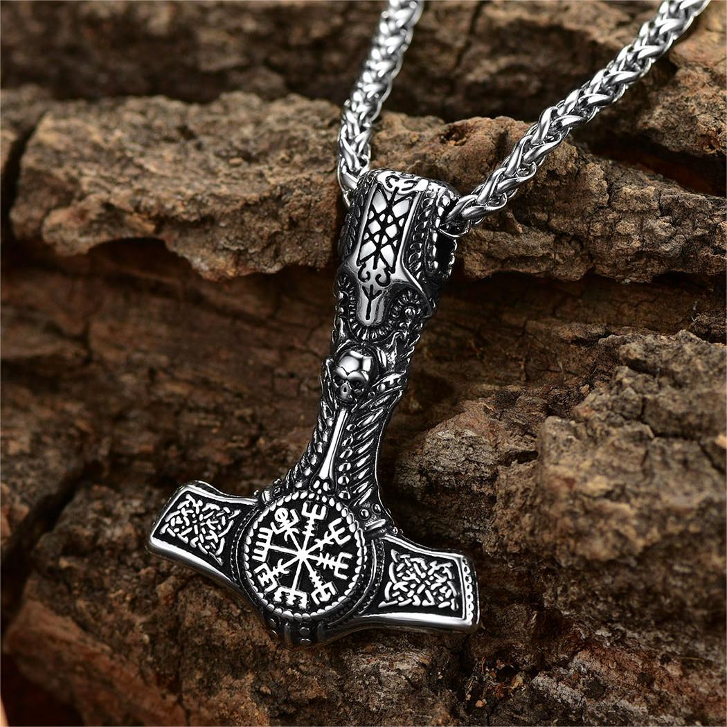 FaithHeart Viking Thors Hammer Necklace With Compass For Men FaithHeart